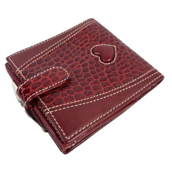 New Brighton Moc Croc Leather Wallet Bifold Large Silver Heart Clutch Kisslock - Picture 7 of 16